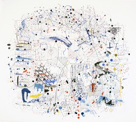 Paul Glabicki, RELATIVITY # 1, 2012. Graphite pencil, Prismacolor pencil, ink acrylic on paper, 31-1/2 x 34-1/2 inches. Courtesy of the artist and Kim Foster Gallery