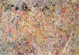 Larry Poons, Araminty, 2013. Acrylic on canvas, 65 x 92-7/8 inches. Courtesy of Danese/Corey