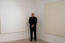 Daniel Levine and his work at Churner and Churner Gallery, New York during his exhibition, "The Way Around," January 9 to February 22. Photo: Sylvie Ball