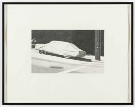 Robert Bechtle, Covered Car on De Haro Street II, 2013, cCharcoal on paper 21 1/8 x 27 inches. Courtesy of Barbara Gladstone Gallery.