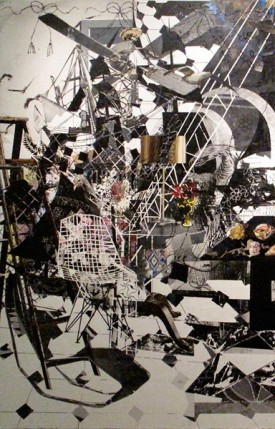 Francesca DiMattio, Banquet Panel C, 2010, oil acrylic and collage on canvas, 112" x 72." Courtesy of Salon 94, New York.