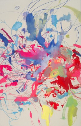 Sue Williams, Retire in Fla., 2013, oil and acrylic on canvas, 78 x 50 inches. Courtesy of 303 Gallery, New York.