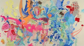 Sue Williams, Philip Zelikow, Historian, 2013, oil and acrylic on canvas, 74 x 134 inches. Courtesy of 303 Gallery, New York.