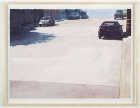 Robert Bechtle, Six Cars on 20th Street, 2007, watercolor on paper, 25 5/8 by 33 3/8 inches. Courtesy of Barbara Gladstone Gallery.