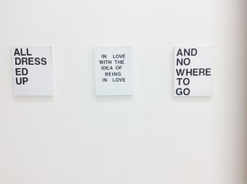 Leo Fitzpatrick, All dressed up (in love with the idea of being in love) and nowhere to go, 2013, acrylic on canvas 14”x 33”. Courtesy of the National Exemplar Gallery.