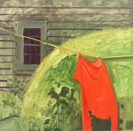 Lois Dodd, Red Shirt and Window, 2013. Oil on panel, 15-3/4 x 16 inches. Courtesy of Alexandre Gallery