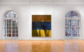 Installation shot of exhibition under review: David Salle, Ghost 14, 1992. Ink on photosensitized linen, 85 x 75 inches. © copyright David Salle, VAGA, NY courtesy of Skarstedt NY