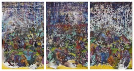 Ali Banisadr, Ran, 2014. Oil on linen, triptych, 96 x 183 inches overall. Courtesy Sperone Westwater, New York