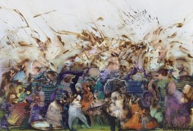 Ali Banisadr, We work in shadows, 2017. Oil on linen, 82 x 120 inches. Courtesy of Sperone Westwater