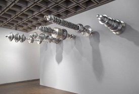 Terry Adkins, Aviarium, 2014. Steel, brass, aluminum, and silver, dimensions variable (installation view, Whitney Museum of American Art, New York). Estate of Terry Adkins; courtesy Salon 94, New York. Photograph by Bill Orcutt