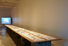 Installation view, “Camille Henrot: The Restless Earth,” New Museum, 2014. Courtesy of the New Museum, New York. Photo by Benoit Pailley.