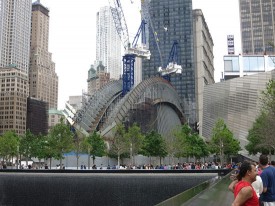 The World Trade Center Transit Hub, 2014, with Santiago Calatrava's PATH hub under construction. Photograph by Edward Stojakovic, via Wikimedia.