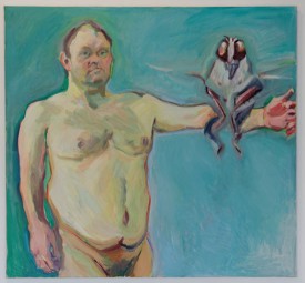 Maria Lassnig, Insektenforscher I ("Insect Researcher I"), 2003. Oil on canvas, 140 × 150 cm. Collection of the Essl Museum Klosterneuburg, Vienna, Austria.