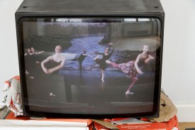 Klara Lidén, Warm Up: State Hermitage Museum Theater, 2014. Video, 4:20 min; Music by Tvillingarna Courtesy the artist, Reena Spaulings Fine Art, Galerie Neu, Berlin, Germany. Commissioned by "MANIFESTA 10," St. Petersburg. With the support of Iaspis, the Swedish Arts Grants Committee’s International Programme for Visual Artists. Installation view/video still, "MANIFESTA 10," General Staff Building, State Hermitage museum.