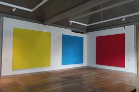 Olivier Mosset, Untitled, 2014. Acrylic on canvas, each 300 × 300 cm. Courtesy Galerie Andrea Caratsch, Zurich, Switzerland; Campoli Presti, London, England. Commissioned by "MANIFESTA 10," St. Petersburg. With the support of the Swiss Arts Council Pro Helvetia. Installation view, "MANIFESTA 10," General Staff Building, State Hermitage Museum.