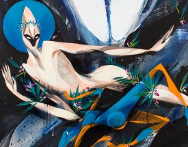 Mik Shida, Tamara and the Demon (detail). Acrylic and aerosol on hardwood.