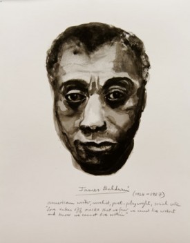 Marlene Dumas, Detail from "Great Men" (James Baldwin), 2014. 16 drawings; ink and pencil on paper, each 44 × 35 cm. Courtesy the artist. Commissioned by "Manifesta 10," St. Petersburg. This project has been made possible with financial support from the Mondriaan Fund and Wilhelmina E. Jansen Fund.