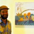 Will Bruno with his painting Beach Flowers, 2014. Flashe and oil on canvas, 28 x 24 inches. Courtesy of the artist. Photograph by Paul Maziar.