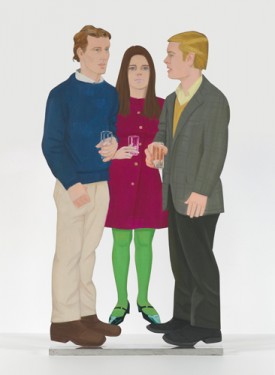Alex Katz, J.J., Clarice, and Joe , 1965. Oil on aluminum, 59 x 29 inches. Courtesy of Alex Katz