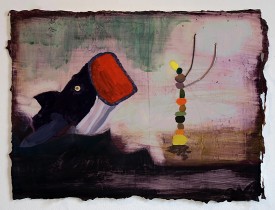 Jennifer Wynn Reeves, Jonah, 2012. Gouache, pencil, wire on hard molding paste on paper, 11-1/2 x 15-1/4 inches. Courtesy BravinLee programs