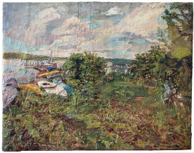 Stanley Lewis, Boat on the Beach, Late Chautauqua, 2013. Oil on canvas, 47-3/4 x 37-1/4 inches. Courtesy of Betty Cuningham Gallery.