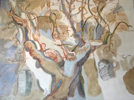 Lois Dodd, Apple Tree, 1964. Oil on linen, 54 x 74 inches. © Lois Dodd, courtesy Alexandre Gallery, New York