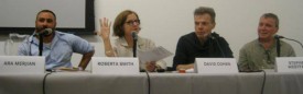 Ara Merjian, Roberta Smith, David Cohen and Stephen Westfall at The Review Panel, October 2013. Photo: Jill Krementz
