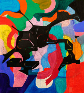 Joanne Greenbaum, Untitled, 2014. Oil, acrylic, flashe and graphite on canvas, 90 x 80 inches. Courtesy of the artist and Rachel Uffner Gallery.