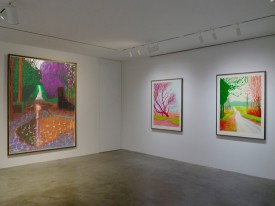 Installation shot, David Hockney: The Arrival of Spring, Pace Gallery, New York, one of the shows to be discussed at The Review Panel October 24
