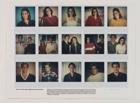 Robert Heinecken, Lessons in Posing Subjects/Matching Facial Expressions, 1981. Fifteen internal dye-diffusion transfer prints (SX-70 Polaroid) and lithographic text, mounted on Rives BFK paper, 15 × 20 inches overall. Collection UCLA Grunwald Center for Graphic Art, Hammer Museum, Los Angeles. Gift of Dean Valentine and Amy Adelson. © 2014 The Robert Heinecken Trust.