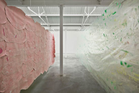 Karla Black, exhibition view, Modern Art, 13 October - 8 November 2014. Photograph courtesy of Modern Art.