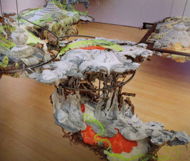 Judy Pfaff, There is a Field, I will Meet You There (Rumi), 2014, detail. Steel, plexiglass, florescent lights, plastic, expanded foam, installation, dimensions variable. Courtesy of Loretta Howard Gallery