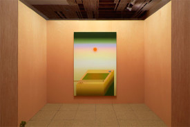 Nicolas Grenier, Promised Land Template, 2014, architectural installation: wood, acrylic, construction materials, light, filters, three painting and a cactus, 366 x 366 x 650cm (courtesy of the artist and Galerie Art Mûr in Montréal)