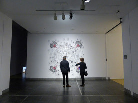 Intallation shot of Suzanne Treister's Hexen 2.0 , HISTORICAL DIAGRAMS: From ARPANET to DARWARS via the Internet. 2009-11. Courtesy of the Artist