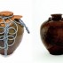 Southern Song or Yuan dynasty, probably Guangdong Province, China: Tea-leaf storage jar named Chigusa, shown, left, with mouth cover and ornamental cords, and right, without. Mid-13th– mid-14th cenutry. Stoneware with iron glaze. Freer Gallery of Art, Smithsonian Institution, purchase.