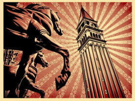 Shepard Fairey, St. Mark’s horses, 2009. Screenprint, 27-1/2 x 35-1/2 inches, edition of 250. Courtesy of the Artist