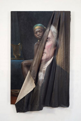 Titus Kaphar, Behind the Myth of Benevolence, 2014,. Oil on canvas, 59 x 34 x 6 inches. Courtesy of Jack Shainman Gallery