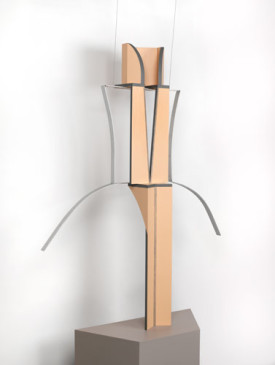 Diane Simpson, Neckline (extended), 2011. Light density fiberboard (LDF), aluminum, enamel and colored pencil, 85 by 50 by 14 inches. Courtesy of the artist and Mitchell-Innes & Nash.