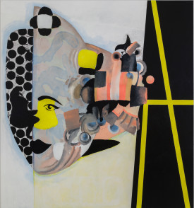 Charline Von Heyl, Carlotta, 2013, oil, synthetic polymer paint and charcoal on canvas 82 x 76." Promised gift of Michael Ovitz