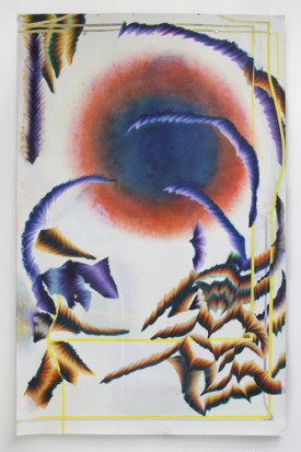 Kerstin Brätsch, Blocked Radiant D (for Ioana), 2011, oil on paper in artist's frame 110 × 72", Tony & Elham Salamé