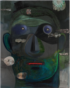 Nicole Eisenman, Guy Capitalist, 2011, oil and cut-and-pasted printed paper on canvas 76 × 60". Collection Noel Kirnon and Michael Paley
