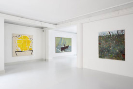 Installation shot, The Islanders, at galerie Mikael Andersen, Copenhagen; left to right, Rose Wylie, Billy Childish, Tom Anholt