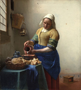 Johannes Vermeer, The Milkmaid, about 1657–58. Oil on canvas; 17 7/8 x 16 1/8 in. (45.5 x 41 cm). Rijksmuseum, Amsterdam. This painting was the centerpiece of an exhibition at the Met, curated by Walter Liedtke, that drew over 300,000 visitors