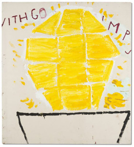 Rose Wylie, Gold Lump (single), 2012. Oil on canvas, 164 x 182 cm. Courtesy of Galerie Mikael Andersen, Copenhagen