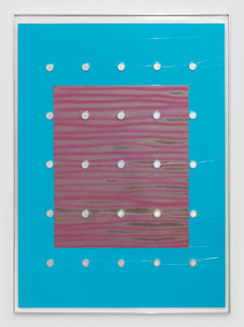 Brad Troemel; Val Kilmer 'Spray Painting', 2014 (Spray paint on steel sheet) + (25) Cryptovest 1LTC coins; 2015. Vacuum seal on reinforced panel with aluminum frame, 66 1/2 x 48 inches. Image courtesy of the artist and Zach Feuer Gallery, New York.