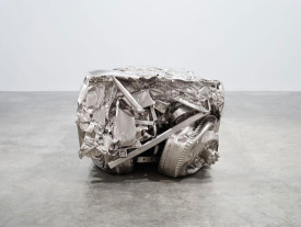 Charles Ray, Baled Truck, 2014. Solid stainless steel, 33 x 50 x 118 inches. Courtesy of Matthew Marks Gallery