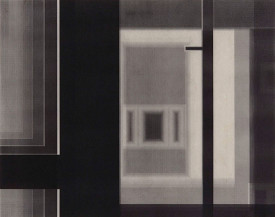 Marsha Cottrell, Old Museum (Interior 7), 2014. Laser toner on paper, unique, 9-1/4 x 11-1/2 inches. Courtesy of Eleven Rivington