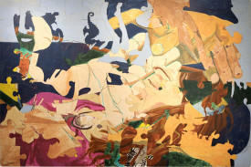 Joey Frank, Summer Puzzle, therapy puzzle/ palm reading puzzle, 2014. House paint and acrylic on wood, 90 x 138 inches. Courtesy of Danese/Corey