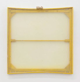 Merlin James, Location (Corp. Build.), 2014. Acrylic fabric, wood frame, acrylic paint, 31 x 30 inches. Courtesy of Sikkema, Jenkins & Co