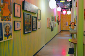 "Who's Afraid of Chuck and George?" 2015, at CentralTrak, installation view of the hallway. Photo: Heyd Fontanot/CentralTrak.